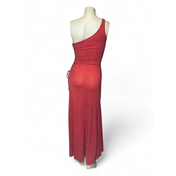 Vintage 90s City Triangles One-Shoulder Rouched Glitter Maxi Slip Dress Size L - Picture 3 of 5